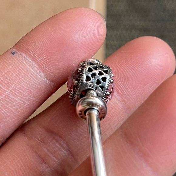 Authentic Pandora Bracelet Bangle Retired Pink Charm & Stoppers - Picture 8 of 12